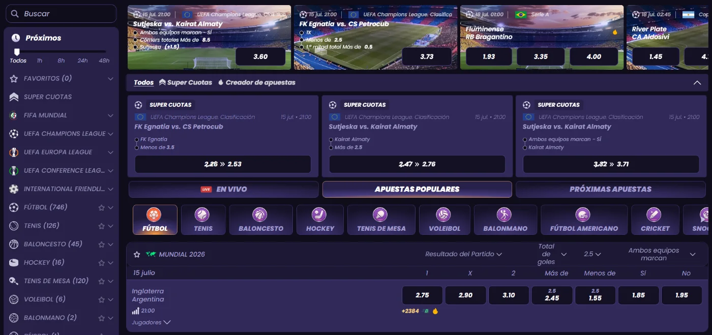FunBet Casino plataforma de apuestas deportivas con partidos, cuotas y mercados